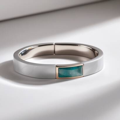 Contemporary Ceramic & Steel Bracelet with Emerald-Tone Stone Inlay