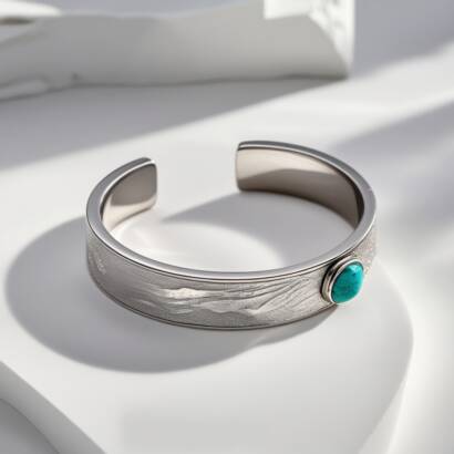 Modern Sterling Silver Cuff with Turquoise Accent