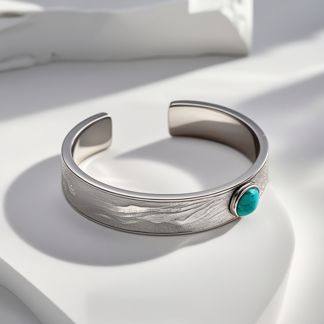 Modern Sterling Silver Cuff with Turquoise Accent